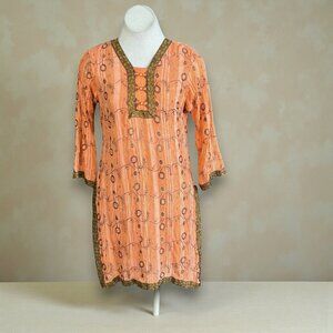 Orange Embroidered Kurta Floral Braiding